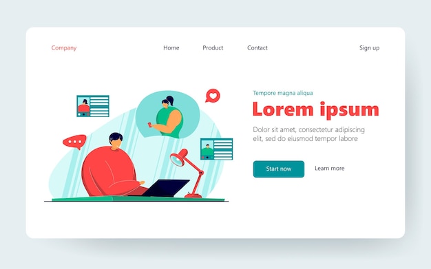 Mädchen und Kerl, die romantischen Online-Chat auf Dating-Website am Laptop haben, Computer verwenden, Nachrichten senden, Partner finden. Vektorillustration für Social-Media-Kommunikation, Romantikkonzept