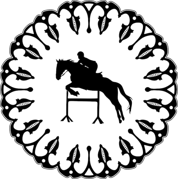 Vektor mädchen und pferd springen mit blumenrahmen handgefertigte silhouette nr21