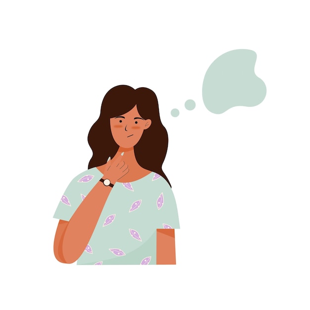 Mädchen verwirrt und denken Illustrationsfigur Frauenausdruck Vektorillustration