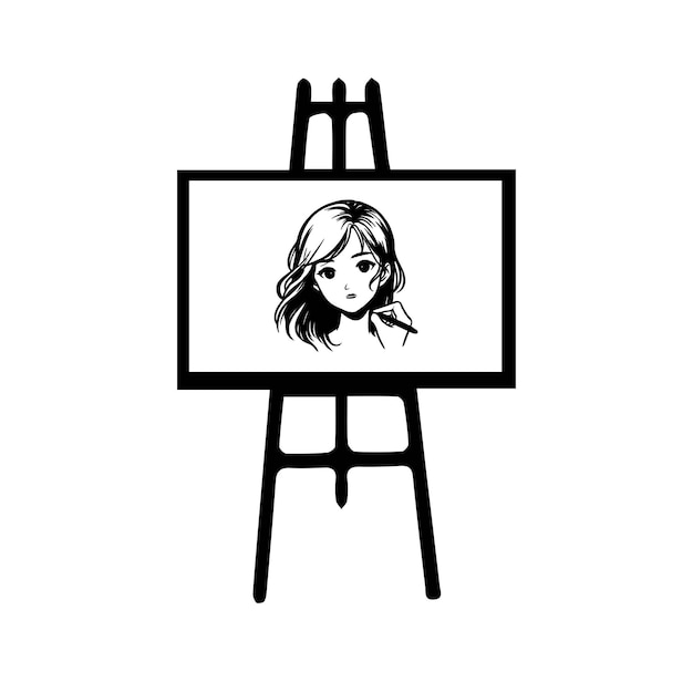 Mädchen zeichnet auf einem sattel-symbol über einem weißen hintergrund in vektor-illustration.
