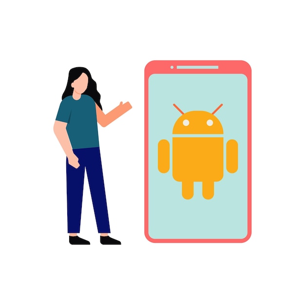 Vektor mädchen zeigt ein android-telefon-gerät