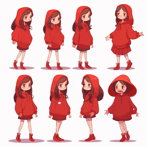 Mädchenkind mit einem breiten lächeln gekleidet im roten vektor