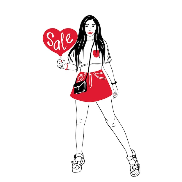 Mädchenwerbung sale.vector illustration.