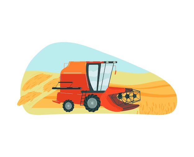 Mähdrescher erntet landwirtschaftliche Maschinen für Landwirtschaft Weizen Ackerland Cartoon Stil Vektor