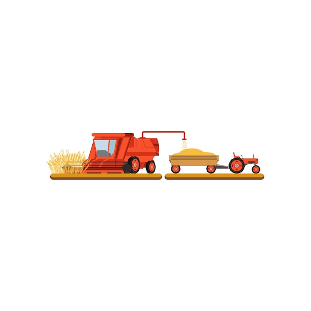 Mähmaschine für die Mähung von Weizen, landwirtschaftliche Maschinen, Vektor, Illustration auf weißem Hintergrund