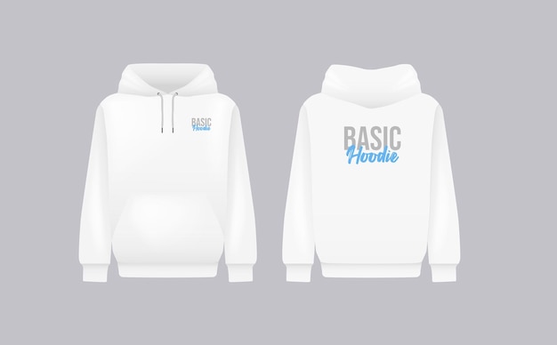 Männer weiße Kapuze Realistische Pullover-Mockup Lange Ärmel Kapuze Musterbekleidung