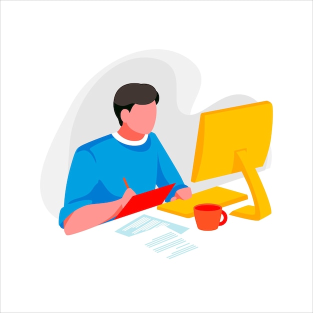 Männliche Figur, die Online-Mathematik studiert Konzept E-Learning und Bildung über InternetMan lernt am Computer