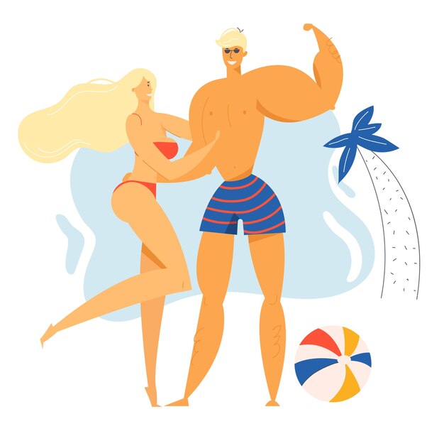 Männliche und weibliche charaktere verbringen zeit am exotischen resort beach