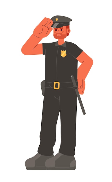 Männlicher Polizist lächelndes Cartoon-Flat-Illustration Weißer erwachsener Polizist Job 2D-Charakter isoliert auf weißem Hintergrund Polizistenuniform Strafverfolgung Gesetz und Ordnung Szene Vektor Farbbild