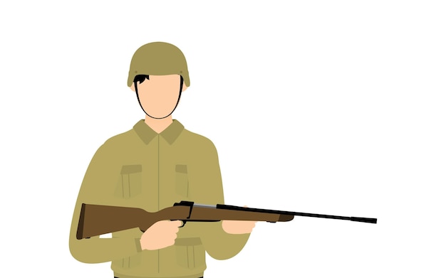 Männlicher soldat pose stehende wache mit einem gewehr