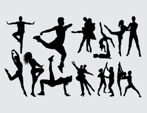 Vektor männlicher und weiblicher gestenschattenbild des modernen tanzes