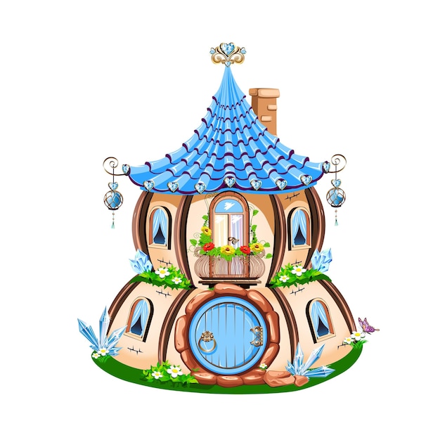 Vektor märchenhaus mit blauen kristallen