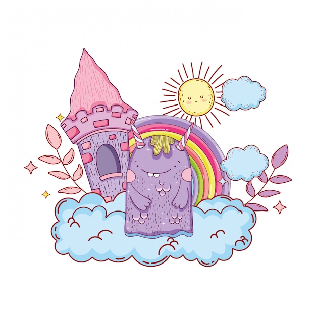 Märchenmonster mit schloss und regenbogen