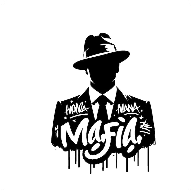 Vektor mafia-gangster-silhouette menschen in graffiti-tag hip-hop-straßenkunst typografie illustration