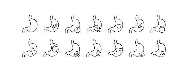 Magen-Icon-Set Magenkrankheiten Proteinfunktion und Behandlungsvektordesign