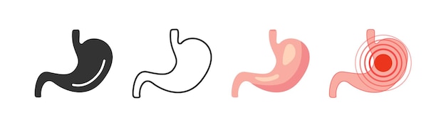 Magen-symbol auf hellem hintergrund magenschmerzen-gesundheitswesen-symbol anatomie gesunde verdauung zeichen umriss flach und farbig stil flaches design vektor-illustration