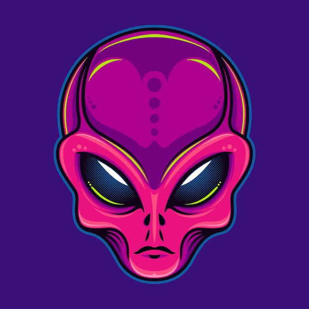 Vektor magenta alien-kopf-cartoon-illustration