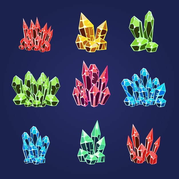 Magic crystals icons set