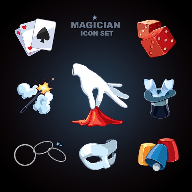 Magier lustige große cartoon icons pack