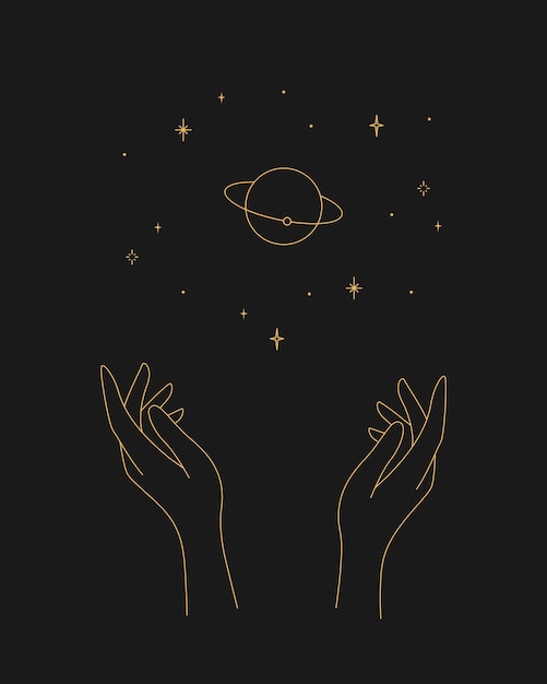 Magische esoterische Astrologie Umrisse übergibt Planetensterne Tattoo-Design. Vektor-Illustration.