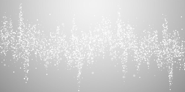 Magische Sterne spärlicher Weihnachtshintergrund. Subtile fliegende Schneeflocken und Sterne auf hellgrauem Hintergrund. Attraktive Winter-Silber-Schneeflocken-Overlay-Vorlage. Überwältigende Vektorillustration.
