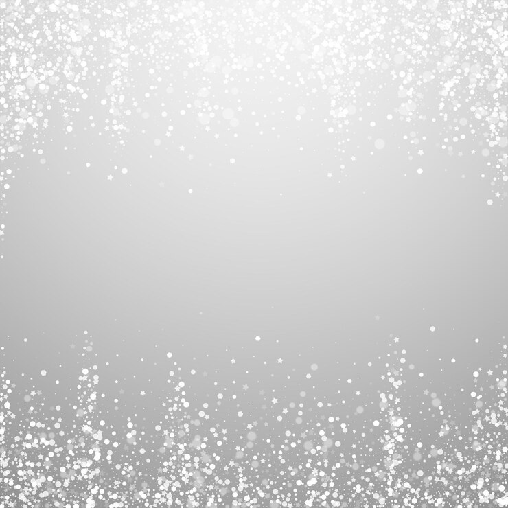 Magische Sterne Weihnachtshintergrund. Subtile fliegende Schneeflocken und Sterne auf hellgrauem Hintergrund. Entzückende Winter-Silber-Schneeflocken-Overlay-Vorlage. Energetische Vektorillustration.