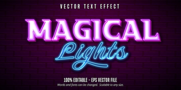 Magischer lichttext, bearbeitbarer texteffekt im neonlicht-beschilderungsstil