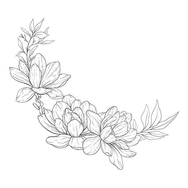 Magnolia Flower Line Art Blumen Malvorlagen Umriss Blumen