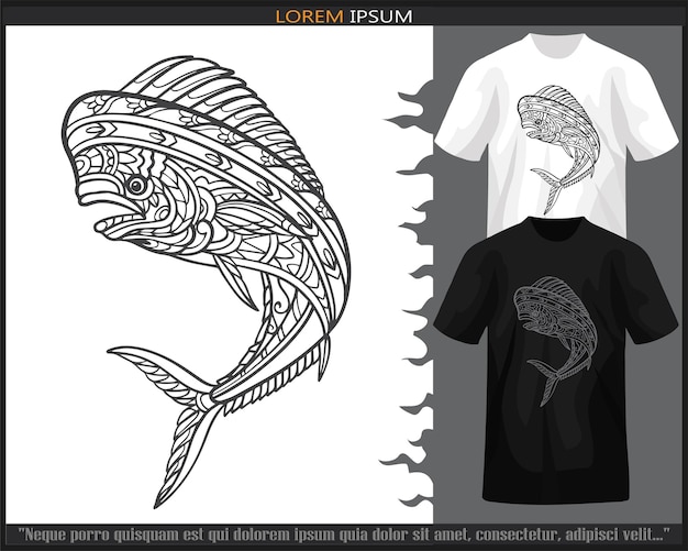 Mahi Mahi Fisch-Mandala-Kunst isoliert auf schwarz-weißem T-Shirt