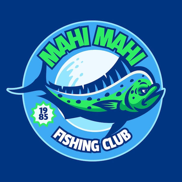 Vektor mahimahi fishing logo maskottchen zeichentrickfilm