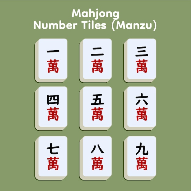 Vektor mahjong-zahlenfliesen manzu-vektor