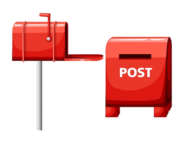 Mailbox-Illustration auf Weiß, Postfach, rotem Mailbox-Cartoon-Symbol Website-Seite und mobiler App