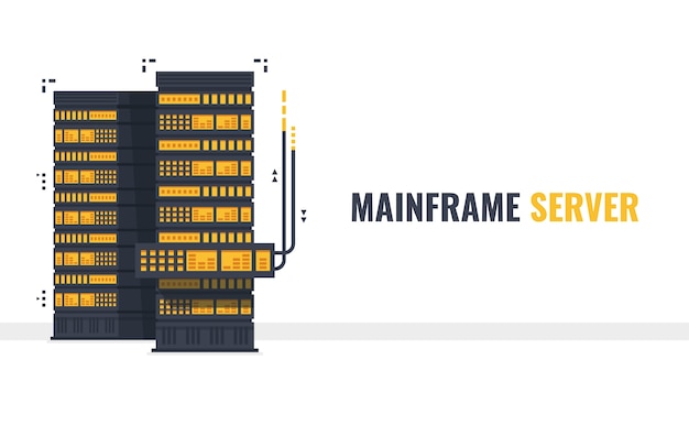 Mainframe, offenes serverrack mit datenkabel, serverraum