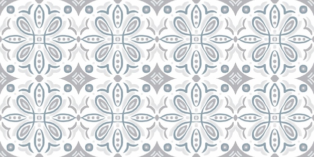Majolica Vektormuster Sizilianisches Mosaik Ethnisches Quadrat Fliesen Grau und Weiß Aquarell Azulejo Nahtloses Design Portugiesisches Patchwork Ornament Vintage Talavera Border Keramik Hintergrund