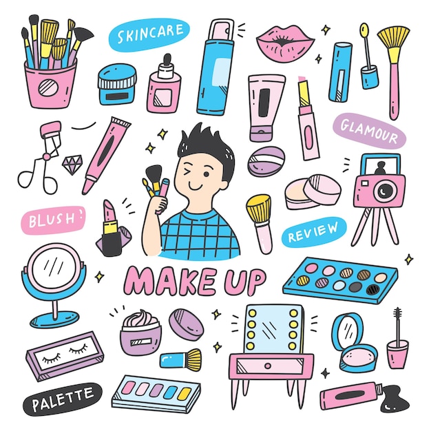 Make up artist equipments im doodle-stil