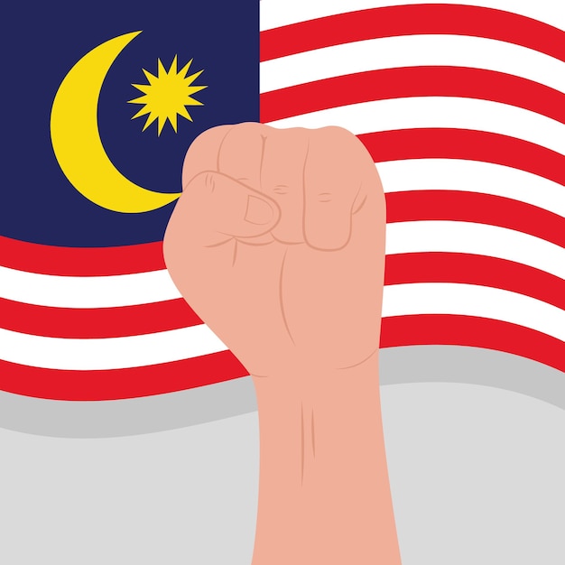 Malaysia-Flagge und erhobene Faust