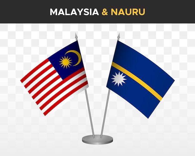 Malaysia vs nauru schreibtischflaggen mockup isoliert auf weißen 3d-vektorillustration tischflaggen