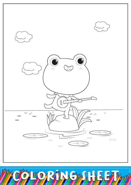 Malblatt für kinder mit süßem frosch kawaii