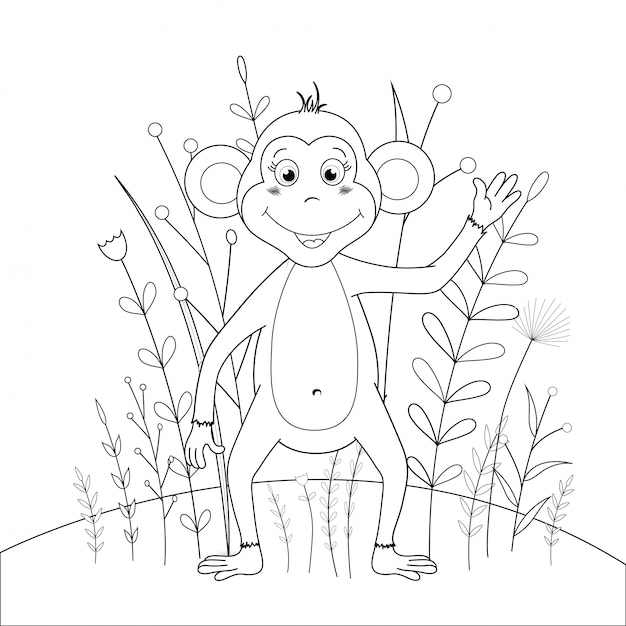 Malbuch der kinder mit karikaturtieren. pädagogische aufgaben für kinder im vorschulalter niedlichen affen