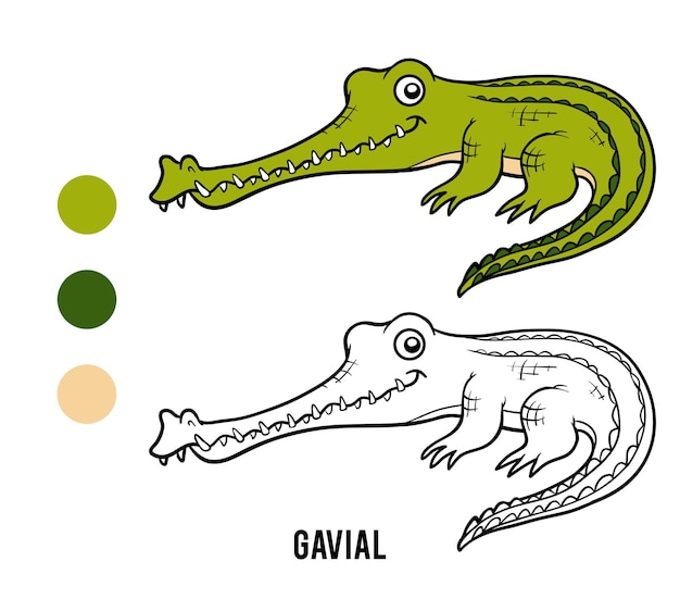 Malbuch für kinder, krokodil gavial