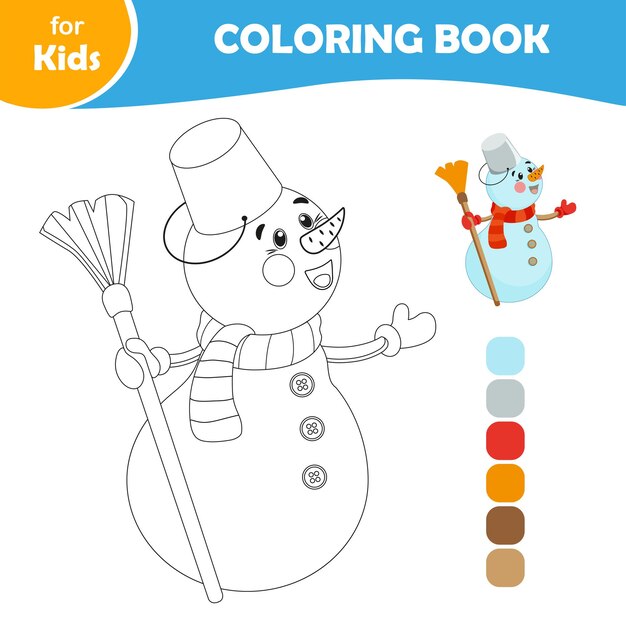 Malbuch für kleine kinder lustiger schneemann mit besen winterserie weihnachten