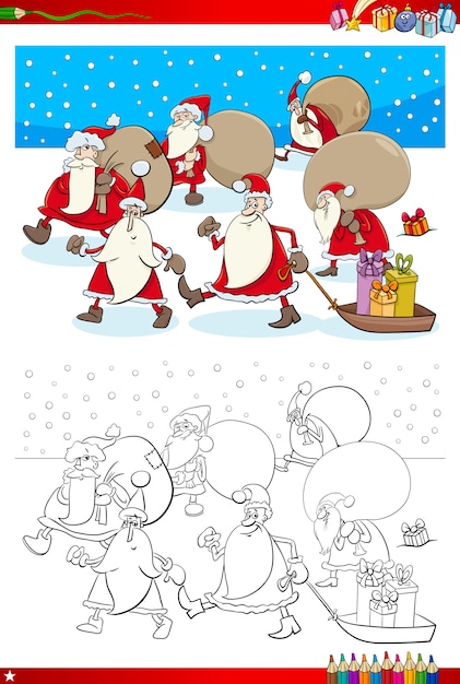 Malbuch illustration von santa characters