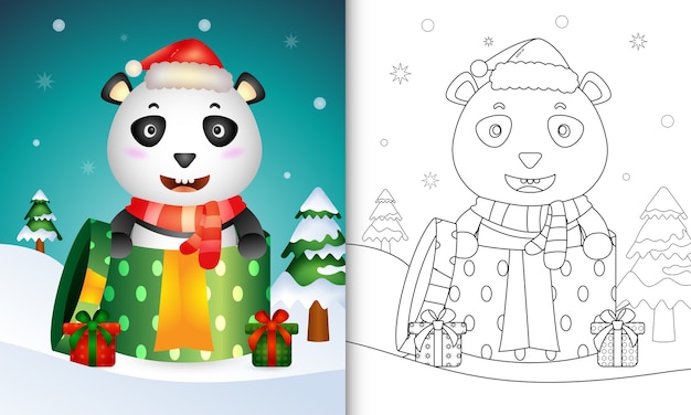 Malbuch mit einem panda weihnachtsfiguren