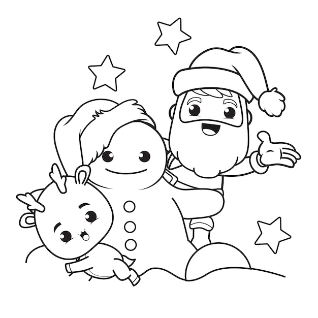 Malbuch weihnachtstag mit weihnachtsmann und niedlichen hirschen