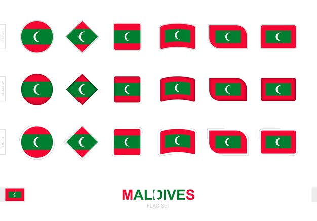 Malediven-flaggenset, einfache flaggen der malediven mit drei verschiedenen effekten.