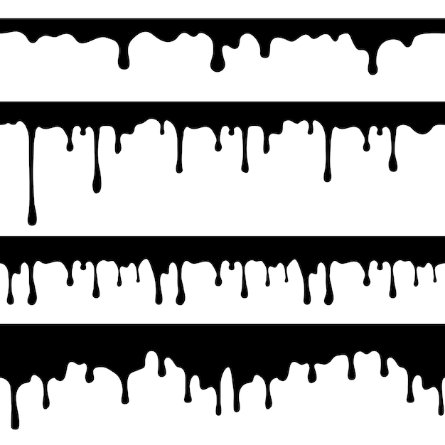 Vektor malen sie tropfenfänger, schwarze flüssigkeit oder geschmolzene schokolade tropft die nahtlosen lokalisierten ströme