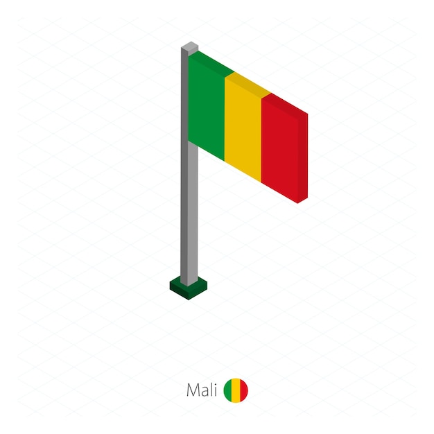 Mali-flagge am fahnenmast in isometrischer dimension isometrische blaue hintergrundvektorillustration