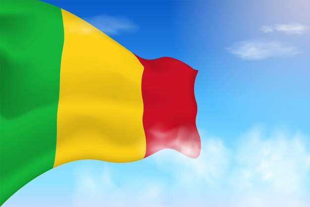 Mali-Flagge in den Wolken. Vektorfahne weht am Himmel. Realistische Flaggenillustration des Nationaltags.