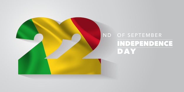 Mali-unabhängigkeitstag-grußkarte, banner, vektorillustration. nationalfeiertag 22. september hintergrund mit elementen der flagge