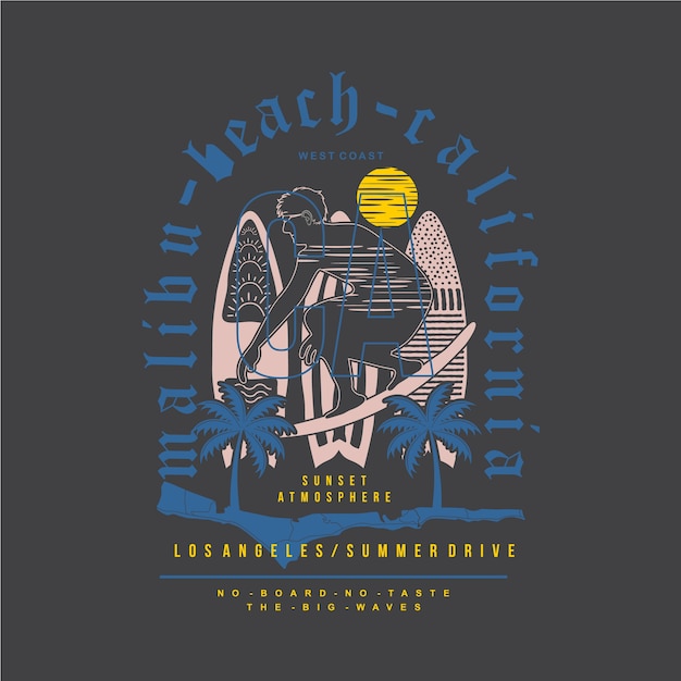 Malibu beach grafik typografie illustration für druck t-shirt